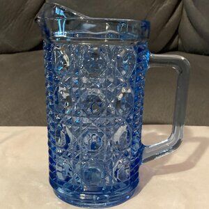 VTG 1974 Federal Glass-Windsor Blue Pint Pitcher-Button & Cane Design-6"-EUC
